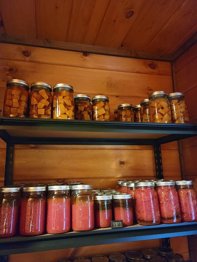 storing canned potatoes in a dark shelf