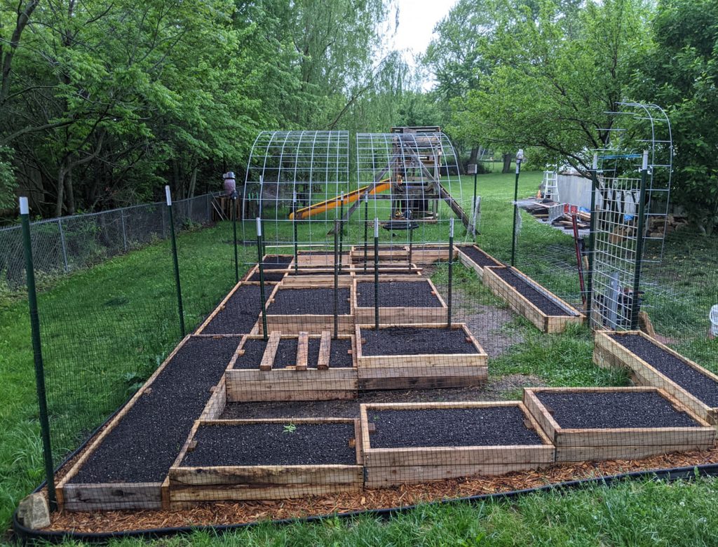 empty raised garden beds ready for spring