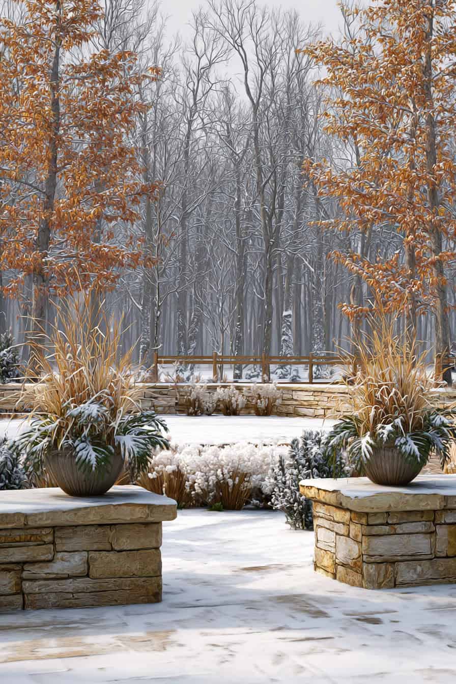 winter garden scene in a serene