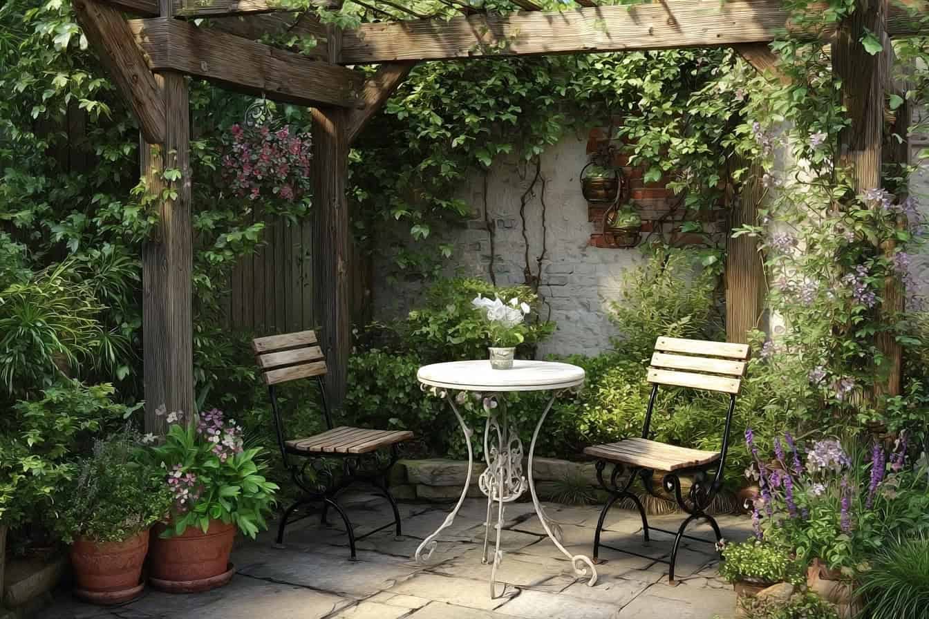 small courtyard garden scene designed for peaceful relaxation