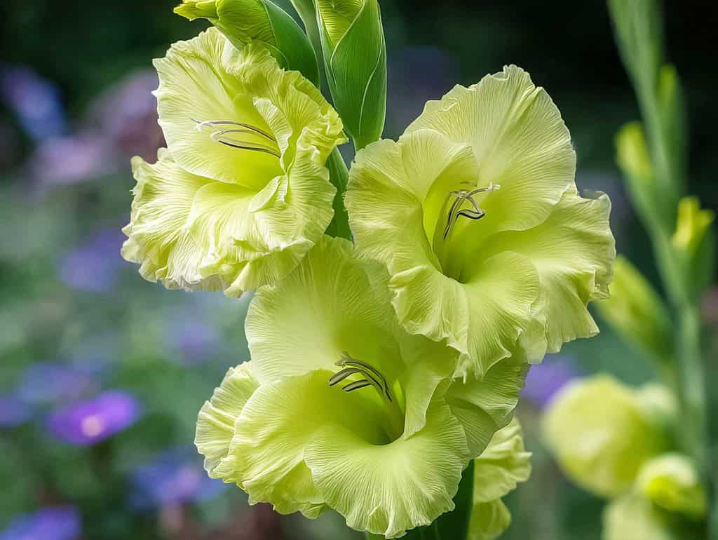 a blooming green gladiolus flower (Gladiolus hortulanus)