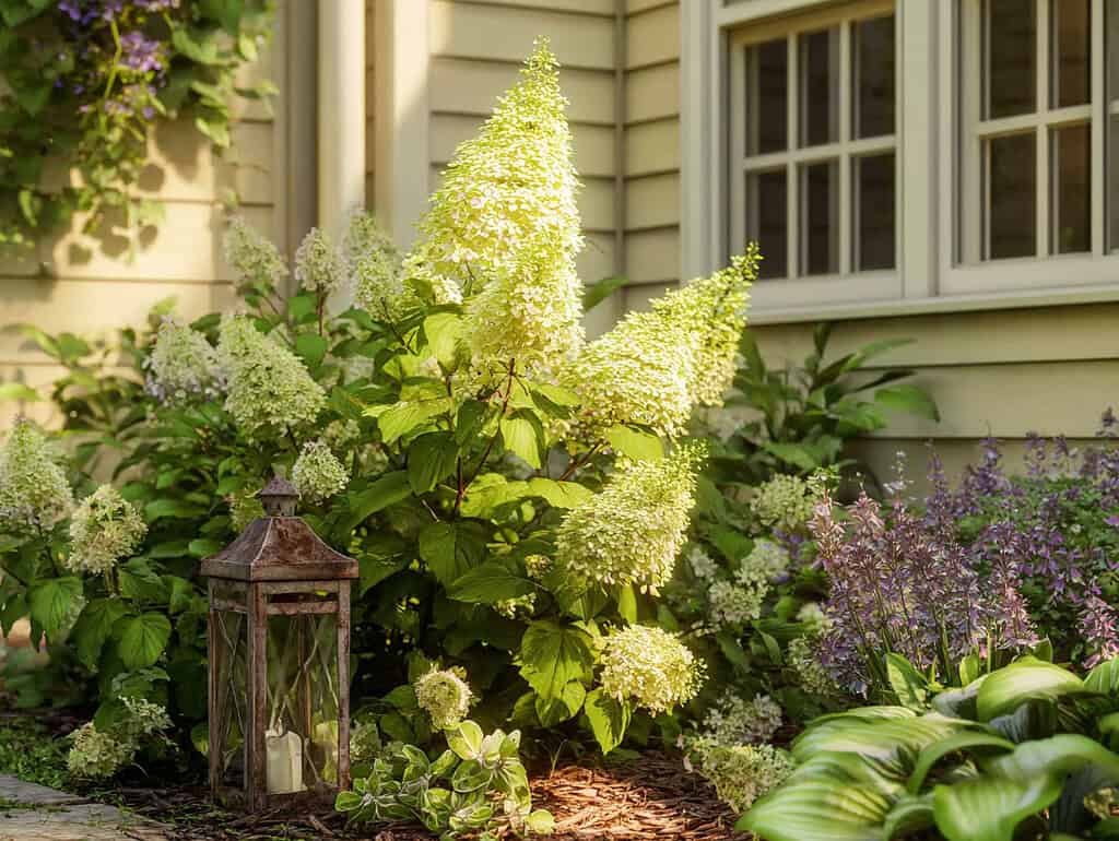 a thriving panicle hydrangea (Hydrangea paniculata ‘Limelight’) in full bloom