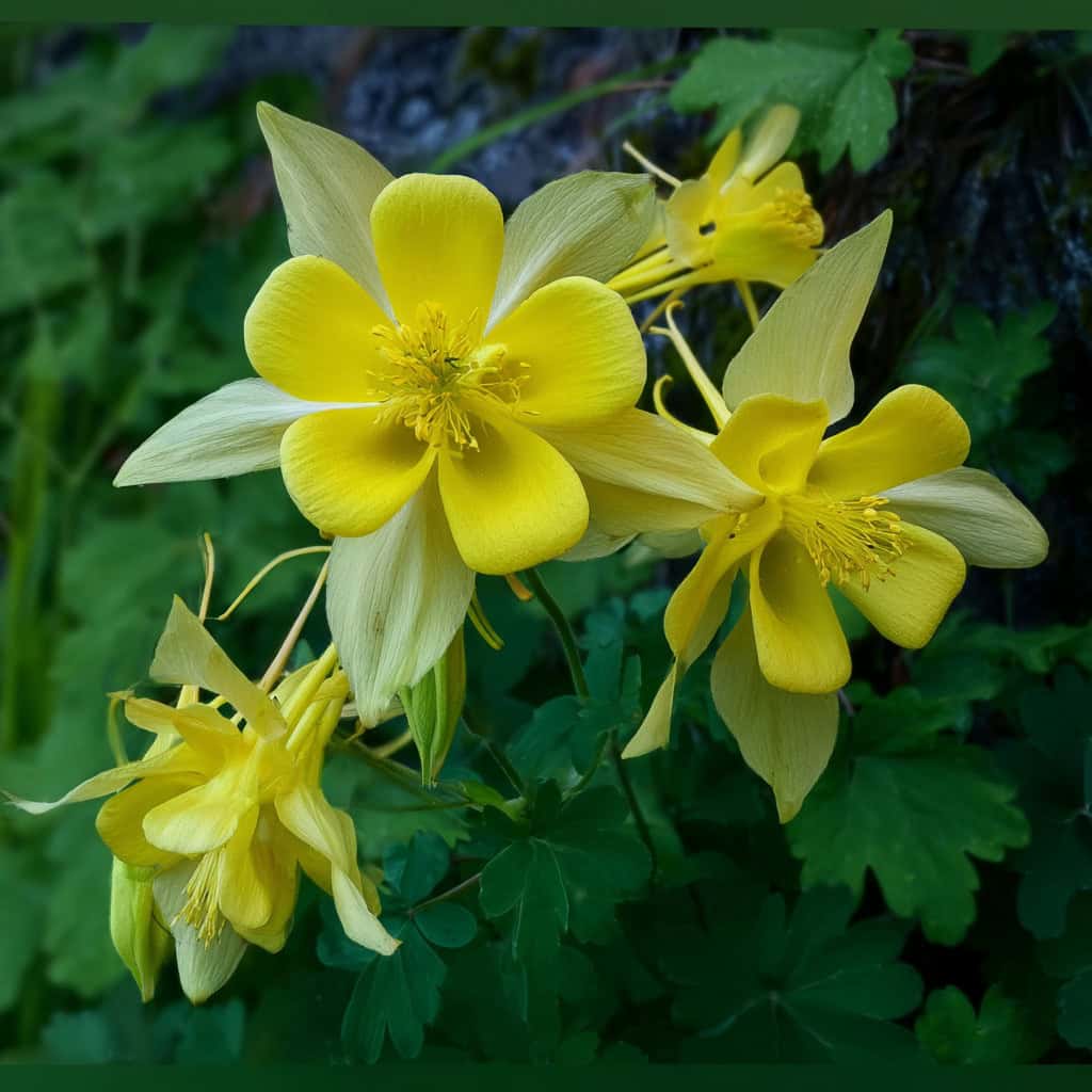 yellow columbine flowers (Aquilegia chrysantha) blooming in a natural garden