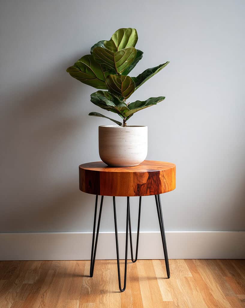 a mid-century modern hairpin leg plant stand. 