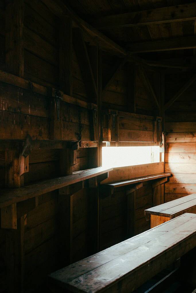 Empty wooden chicken coop interior